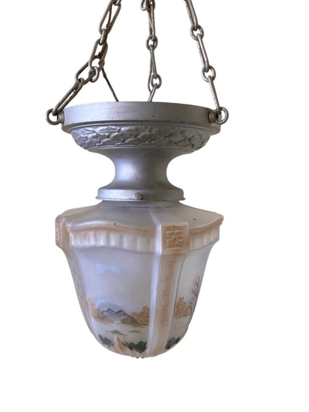 Art Deco Vintage Hand Painted Pendant Light Fixture